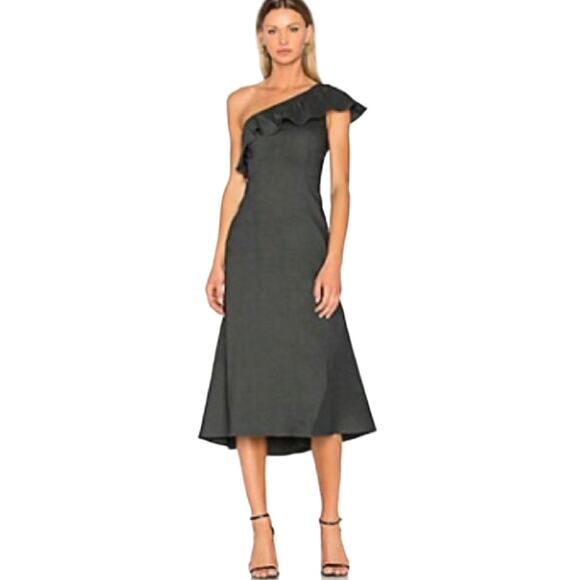 A.L.C. Evangeline Flared One Shoulder Ruffle Midi Dress Sz 6 - Picture 1 of 10